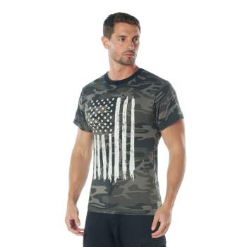 Distressed U.S. Flag T-Shirt Black Camo